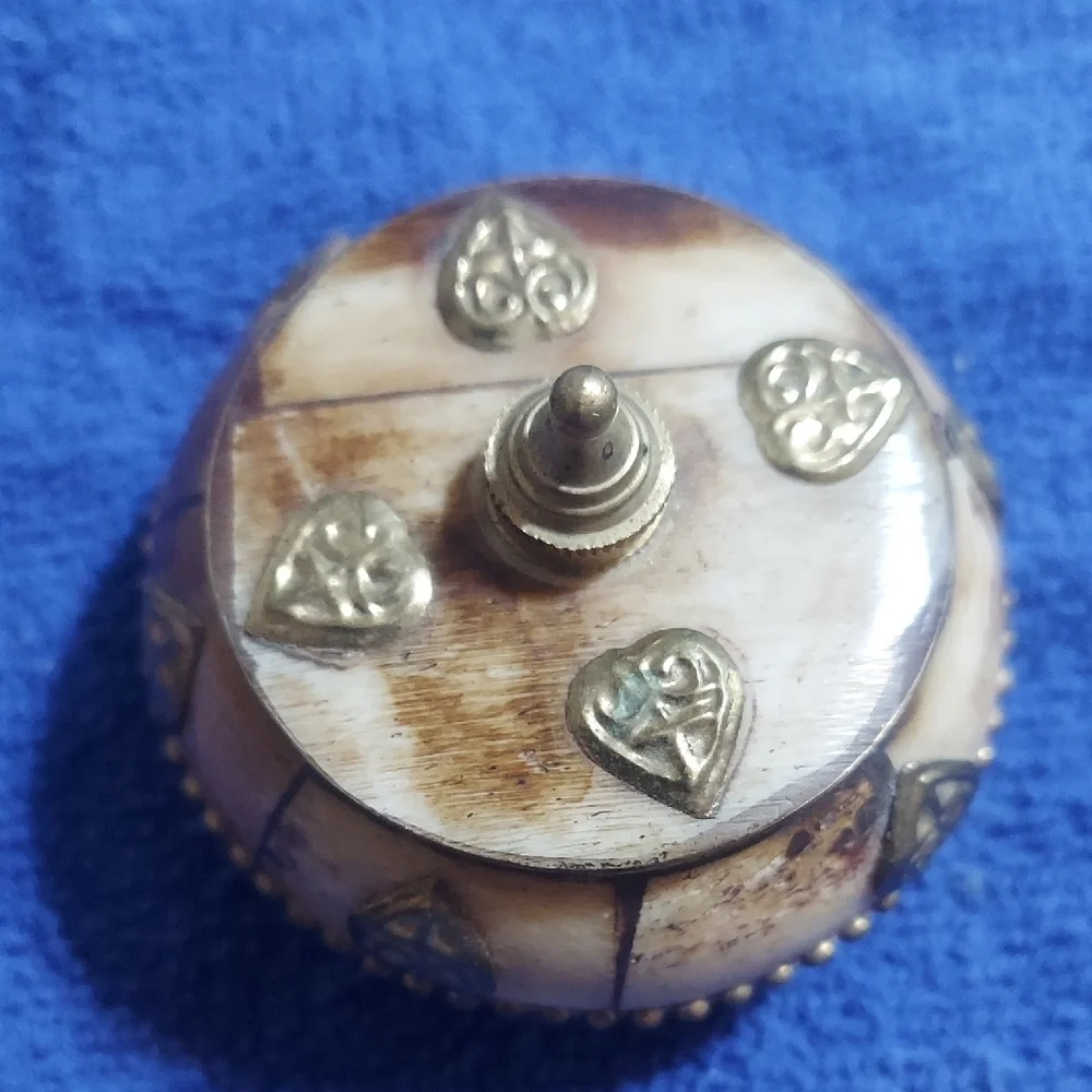 Vintage Handcrafted Indian Bone & Brass Inlay Trinket Box Boho Keepsake